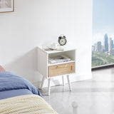 15.75" Rattan End table with drawer and solid wood legs, Modern nightstand, side table for living W126573108