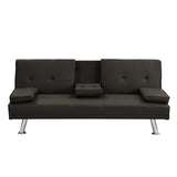 ZNTS Sofa Bed with Armrest two holders WOOD FRAME, STAINLESS LEG, FUTON BROWN PVC,DARK BROWN W2297P284141