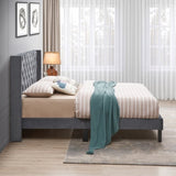 Velvet Button Tufted-Upholstered Bed with Wings Design - Strong Wood Slat Support - Easy Assembly W2297141187