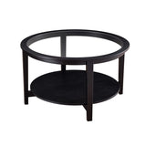 ZNTS Round glass top solid wood storage coffee table, black W848120036