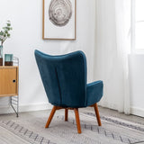 ZNTS Leiria Contemporary Silky Velvet Tufted Accent Chair with Ottoman, Blue T2574P164272