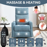 Heat Massage Manual Recliner Chair with Rocker and Swivel in Fabric for Living Room, Blue W1803P251883