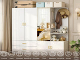 Wardrobe with 5 Doors 2 Drawers 2 Open Shelves Particleboard Unit with 1 Mirrored Door and 4 Hooks 32021789