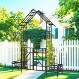 Metal Garden Arch with Gate with planter W80.71*H97.24 Climbing Plants Support Rose Arch Outdoor W1586P278425