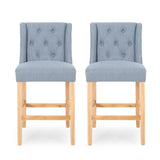 Vienna Contemporary Fabric Tufted Wingback 27 Inch Counter Stools, Set of 2, Light Blue and Natural 64853.00LBLU