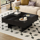 U-Can 33''Mid Century Modern Coffee Table,Unique Square Wooden Coffee Table with 3 Drawers, Tempered N724P270432B