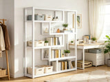 69 Inch Industrial Etagere Bookshelf, 5 Tier Bookcase with Staggered Shelves 57232579
