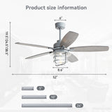 52-Inch Cement Grey Ceiling Fan With E26 Light,Glass Lampshade,5 Plywood Blades,Noiseless DC Motor,6 W934P360365