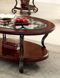 ZNTS Traditional Style Brown Cherry 1pc COFFEE TABLE Open Bottom Shelf Ornate Design Glass Top Living B011P203063