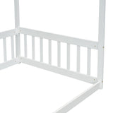 ZNTS Twin Size Canopy Frame Floor Bed with Fence, Guardrails,White W504P143278