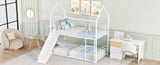 Twin Over Twin Metal Bunk Bed With Slide,Kids House Bed White MF313919AAK