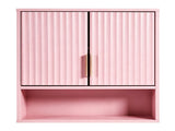 Pink 3-Tier Double-Door Bathroom Wall Cabinet with Melamine-Faced MDF and Slatted Design 19173669
