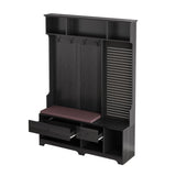 Multi-purpose Hallway Hall Tree with Removable Linen Cushioned Entryway Bench, Coat Rack, Storage W757P196822