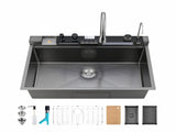 Pull-out Faucet Single Bowl Sink Kitchen Vegetable Sink 304 33"x22" Whale Waterfall Sink Stainless 44745095