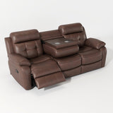 Genuine Leather Non-Power Reclining Sofa with Drop Down Table,Stainless Steel Cupholders and W1896115276