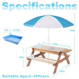 3-in-1 Kids Outdoor Wooden Picnic Table With Umbrella, Convertible Sand & Wate, Gray ASTM & CPSIA W1390P160713