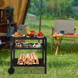 ZNTS Outdoor Grill Cart Three-Shelf Grill Table, Movable BBQ Trolley Food Prep Cart with Two Wheels & 58452400