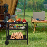 Outdoor Grill Cart Three-Shelf Grill Table, Movable BBQ Trolley Food Prep Cart with Two Wheels & 58452400