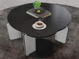32.68" & 16.93" round coffee table end table sofa table side table set with black OAK veneer surface W2899P405894