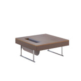 35.43" Square Walnut Coffee Table with Thickened Tabletop, Saddle Leather-Wrapped Edge and Polished W5909P583165