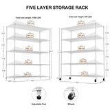 ZNTS 5-tier heavy-duty adjustable shelving and racking, 300 lbs. per wire shelf, with wheels and shelf W1668P162578