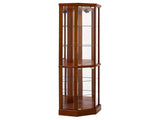 6 Shelf Lighted Corner Curio Cabinet with Adjustable Tempered Glass Shelves and Mirror Back, Oak W1693P170925