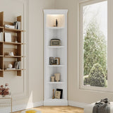 83.4"Tall Modern Corner Shelf,5 Tier Corner Bookcase with LED Light, Storage Standing Shelf Unit, N751P191709K