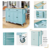 Kitchen Island Cart with 4 Door Cabinet and Two Drawers and 2 Locking Wheels - Solid Wood Top, WF286911AAN