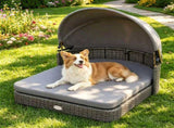 Gray Hand-Woven PE Rattan Dog Bed with Adjustable Canopy, Elevated Outdoor Pet Daybed with Washable 33187584