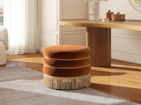 Edward 17.5" Round Upholstered Ottoman with Bullion Fringe Burnt Orange Performance Velvet B2719P320842