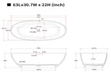 63Solid Surface Matte Tub, Solid Surface Soaking Tub, Stone Resin Freestanding Bathtub, Thick Edge 05028967
