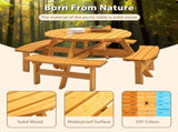 8-Person Outdoor Circular Wooden Picnic Table with 4 Built-in Benches for Patio Backyard Garden, 80257633
