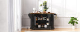 K&K 56 inch Kitchen Island with Rubber Wood Veneer Drop Leaf, Power Outlet, 4 Door Shelves, Embossed N707P266184B