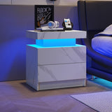Nightstand LED Bedside Table Cabinet Lights Modern End Side with 2 Drawers for Bedroom W2371P173487