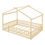 ZNTS Full Size Wood Bed House Bed Frame with Fence, for Kids, Teens, Girls, Boys,Natural WF302177AAN