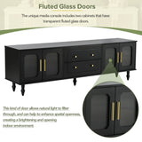 ON-TREND Retro Design TV Stand Fluted Glass Doors for TVs Up to 78'', Practical Media Console WF325997AAB