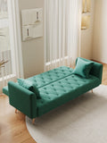71 inch convertible love seat sofa, American retro green velvet, suitable for small living room, W165880949