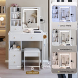 29.2" Small Size Left Drawer Desktop Vanity Table Cushioned Stool, 2 AC2 USB Power Station, Hair W3258P291493