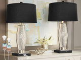 Table Lamps Set of 2, Bedroom Lamp with USB AC Charging Ports, Modern Glass Beside Lamps for Living W3355P391317