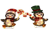 Set of 2 Lighted Penguin and Candy Cane Christmas Decorations, Pre-lit 2D Holiday Decor with 80 Warm 29753640