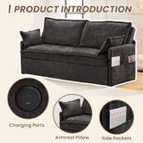 59.5" Ergonomic Sofa Bed with Storage & Charging - Supportive Chenille Convertible Sleeper, 800lb W2606P301327