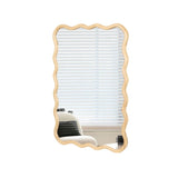 Solid Wood Wavy Rectangle Mirror-Natural-Wood 40" x 28" Modern Mirror Wall Decor for Bathroom, W1445P189612