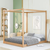 ZNTS Queen Size Canopy Platform Bed with Support Legs,Natural WF293232AAM