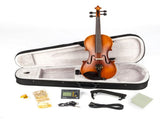 4/4 Solid Wood EQ Violin Case Bow Violin Strings Shoulder Rest Electronic 22611277