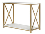 2-Tier Console Table, Gold Sofa Entry Table with White Top and Gold Metal Frame 58656376