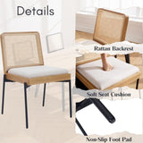 Mid-Century Dining Chairs Set of 2, Accent Linen Fabric Side Chairs with Rattan Backrest Metal Legs 30479899