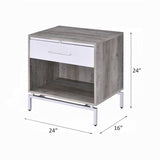 1 Drawer Nightstand with Open Shelf, Weathered Gray Oak and White B016P256492