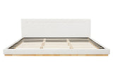 Solid Rubber Wood Platform Bed with Upholstered Headboard, Modern Tufted Design, Sturdy Slat N769P387939W