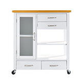 Kitchen Island Cart with walnut wood Top, Rolling Storage Cabinet on Wheels with Drawers, Sideboard W3417P329701