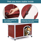 Medium Wooden Outdoor Dog House, Waterproof Roof, Elevated Floor, Adjustable Plastic Feet, Red W142763831